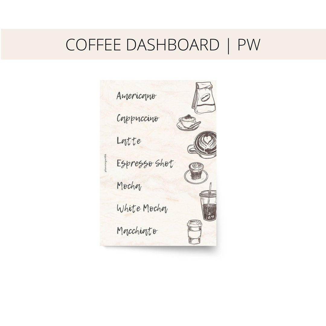 PW Types of Coffee Dashboard Printable PDF File Personal Wide Size Ring ...
