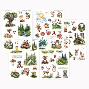 Sommer im Wald Aufkleber für Planer, Journals | Sticker gedruckt auf Transparent Matte Sticker Paper | Waldtiere | Sommer