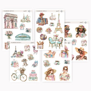 Bellissimi adesivi Parigi per pianificatori, diari / Stampati su carta adesiva opaca trasparente / Parigi