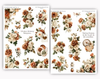 Soft Meadow Spring Floral Stickers for planners, journals | Stickers printed on Transparent Matte Sticker Paper| PWK Exclusive