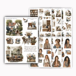 May include: A collection of decorative paper sheets with watercolor illustrations. The sheets feature images of a house, butterflies, flowers, and women. Text on the sheets reads "Planning with K" and "Summer's Slow Fade sheet 1".