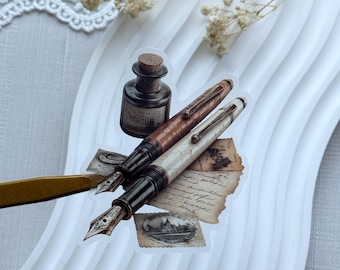 Die cut Sticker Fountain Pens | Transparent Sticker Die Cut | It measures approximately 3in tall