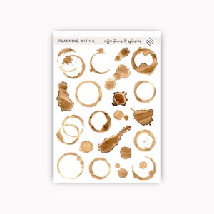 Kaffeeflecken und Spritzen Aufkleber für Planer, Journals | Coffee Flecken & Spritzer auf Transparent Matte Sticker Paper