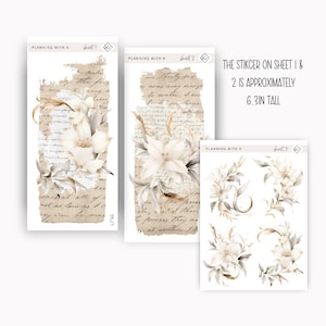 Adesivi di carta strappata e fiori per planner, diari, scrapbooking / Adesivi stampati su carta adesiva opaca trasparente