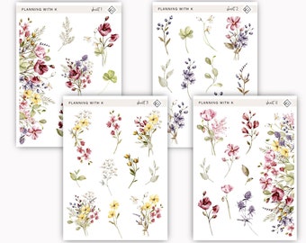 Spring Flower Stickers for planners, journals | Flower Stickers printed on Transparent Matte Sticker Paper