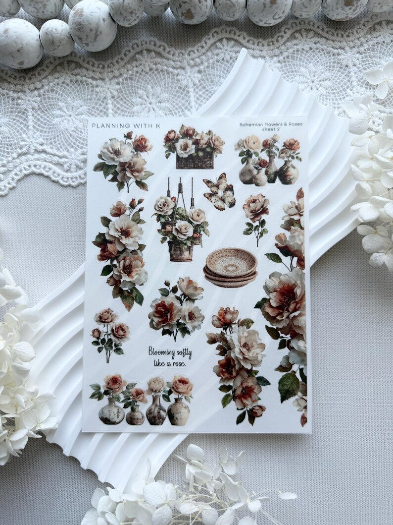 Sofly Sticker Bohemian Flower & Rose Stickers for Planners, Journals | Stickers ...