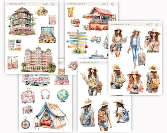 Fun Travels-stickers voor planners, tijdschriften | Love to Travel-stickers gedrukt op transparant mat stickerpapier