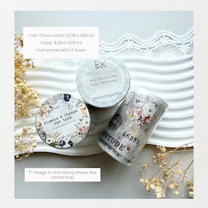 Flowers and Stamps PRE CUT Pet Tape | Sample Loop or Roll | Junk Journal, Scrapbook, Collage | Planning With K Pet Tape