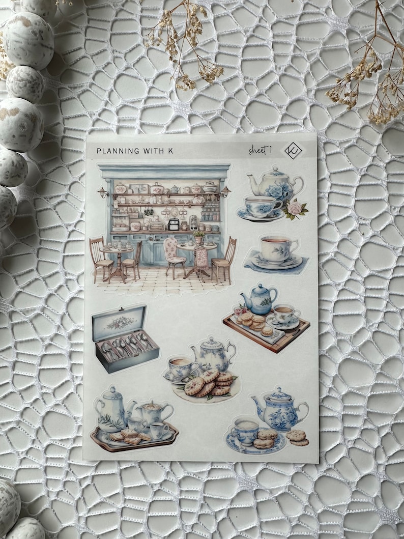 Tea Lover Stickers for planners, journals Printed on Transparent Matte Sticker Paper Tea Lovers Sheet 1