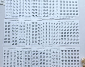 Small icons printed on Transparent Matte Sticker Paper | Coffee, Laundry, Money, Clean, Car Wash, Dog Paw, Vacuum, Water, Groceries and more