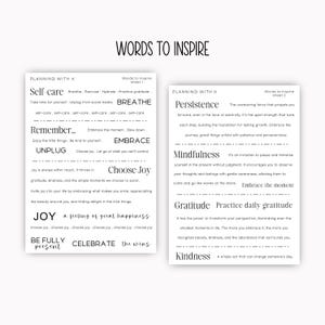 Adesivi "Words to Inspire" per agende e diari / Adesivi stampati su carta adesiva opaca trasparente / Ogni foglio misura 5 x 7 pollici