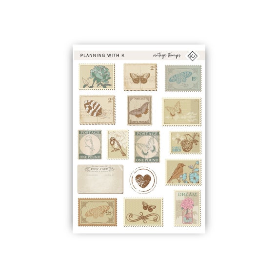 Vintage Stamp Stickers for planners, journals | Journaling, Junk Journal,  Scrapbook | Stamps printed on Transparent Matte Sticker Paper