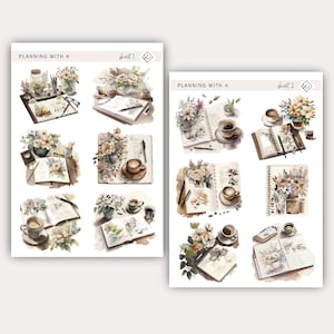 Planners and Coffee Stickers for planners, journals | Planning Time with Coffee Stickers printed on Transparent Matte Sticker Paper