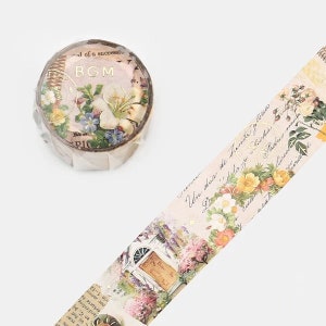 BGM “Romance Flower” Washi Tape with Gold Foil | Washi Tape with Gold Foil | Washi Tape for Journals, Scrapbook, Junk Journals | Planners