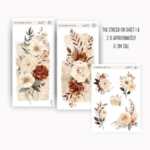 Adesivi di carta strappata e fiori per agende, diari / Adesivi stampati su carta adesiva opaca trasparente
