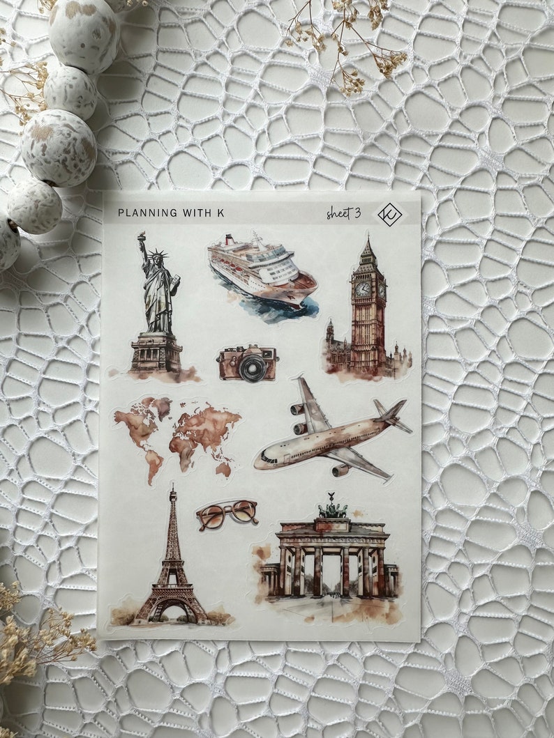 Let's Travel Stickers for planners, journals Love to Travel Stickers printed on Transparent Matte Sticker Paper Sheet 3