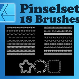Könnte beinhalten: Ein Satz von 18 schwarzen und weißen Pinselstrichen, darunter Rahmen, Sterne und Kreise. Die Pinsel sind für die Verwendung in Adobe Photoshop konzipiert.