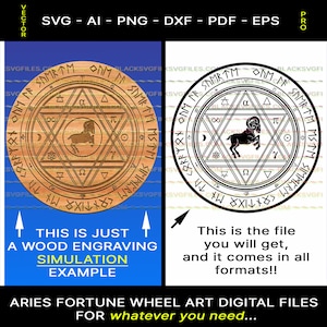 Aries Black SVG File for Laser Engraving or Printing | Lucky Coin with Alchemical Symbols and a Runic Message.