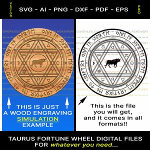 Taurus Black SVG File for Laser Engraving or Printing | Lucky Coin with Alchemical Symbols and a Runic Message.