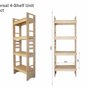 Universal 4-Shelf Unit Project / Self-Assembling Plywood Shelf / DIY Modular Plywood Storage Shelf / Flat-Pack Plywood Bookshelf