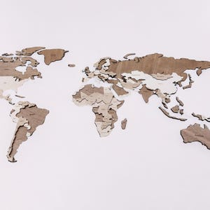 Mapa del mundo de madera 3D - 90 x 44 cm, fabricado con madera contrachapada y chapa de roble
