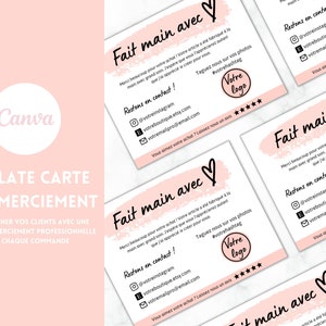 Carte de remerciement commande fait main avec amour, Carte de remerciement petite entreprise, Canva carte merci pour votre commande