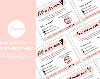 Carte de remerciement commande fait main avec amour, Carte de remerciement petite entreprise, Canva carte merci pour votre commande