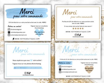 Quatre (4) templates de carte de remerciement commande imprimables pour petites entreprises