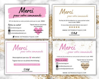 Quatre (4) templates de carte de remerciement commande, Carte remerciement client imprimable et personnalisable