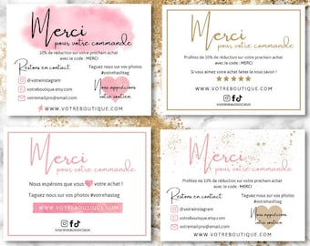 Quatre templates de carte de remerciement commande | Merci pour votre achat | Carte de remerciement client | Carte remerciement entreprise