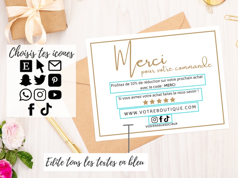 Carte merci pour votre achat Carte de remerciement commande Merci pour votre commande Carte de remerciement client image 2