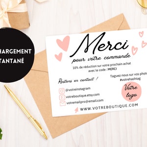 Merci pour votre commande | Carte de remerciement commande | Merci pour votre achat | Carte de remerciement client personnalisable