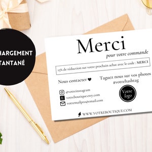 Carte de remerciement commande noir et blanc | Carte de remerciement commande | Merci pour votre commande | Carte de remerciement client