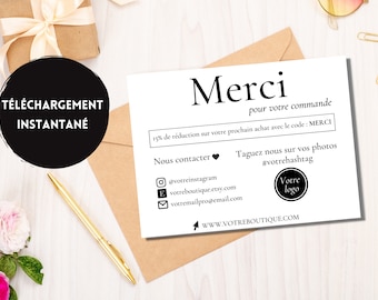 Carte de remerciement commande noir et blanc | Carte de remerciement commande | Merci pour votre commande | Carte de remerciement client