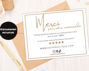 Carte merci pour votre achat | Carte de remerciement commande | Merci pour votre commande | Carte de remerciement client