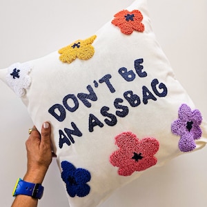 Retro Daisy Slogan Punch Needle Pillow Case, Friendship Gift, Cozy Room Decor
