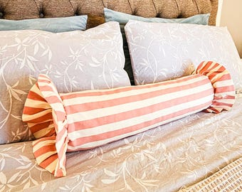 Stripe Ruffle Bolster Pillow Case, Frill Bolster Cushion Cover