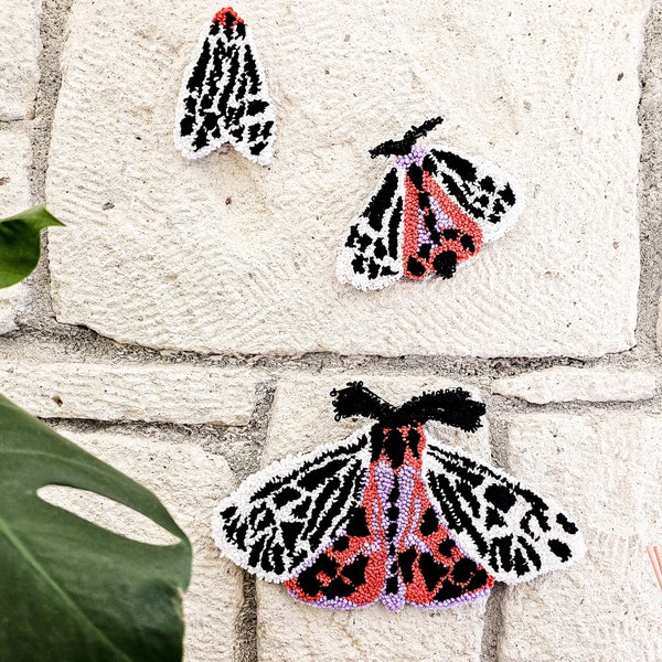 Handmade Punch Needle Butterfly Wall Hanging Decor, Embroidered Moth Wall Decor