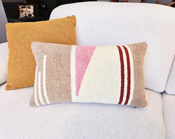Boho Tufted Geometric Lumbar Pillow Case, Neutral Bohemian Home Decor