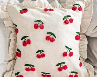 Punch Needle Rüschen Kirsch Kissenbezug, Rüschen Home Decor