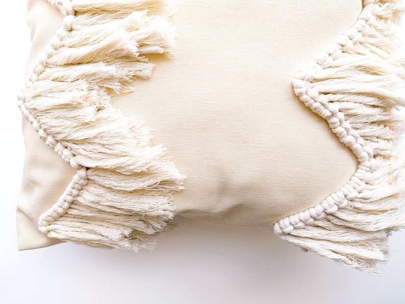 Beige Zig Zag Boho Cotton Pillow with Macrame Tassels, Boho Throw Cushion Cover, Home Decor image 4