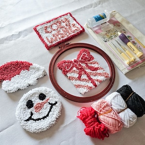 Christmas Coaster Punch Needle Beginner Kit, Holiday Crafting Kit