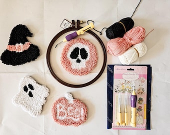 Halloween Punch Needle Coaster Kit: Beginner Mug Rug Crafting