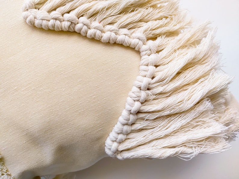 Beige Zig Zag Boho Cotton Pillow with Macrame Tassels, Boho Throw Cushion Cover, Home Decor image 5