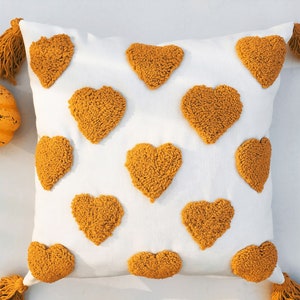 Orange Punch Needle Love Cushion Case, Honeycomb Heart Pillow Case