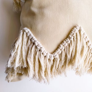 Beige Zig Zag Boho Cotton Pillow with Macrame Tassels, Boho Throw Cushion Cover, Home Decor image 2