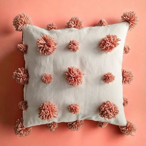 Blush Pink Pom Pom Throw Pillow Case, Pink PomPom Cushion Cover