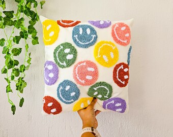 Smiley Face Emoji Punch Needle Pillow Case, Funny Design Pillow