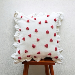 Funda de almohada con volantes de corazón de algodón con aguja perforada, decoración para dormitorio, regalo para ella, regalo para el Día de la Madre