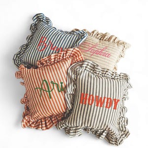 Personalized Striped Ruffle Embroidery Name Pillow Case, Bohemian Frill Custom Punch Needle Name Cushion, Nursery Decor Gift, Dorm Decor